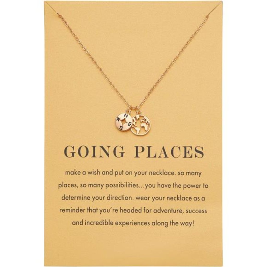 Dainty 18k Gold Plated Compass World Map Pendant Necklace Graduation Trendy 51$